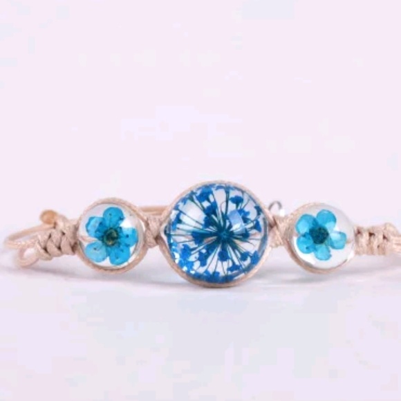 ADJUSTABLE DRY FLOWER BRACELET GLASS BALL - Picture 1 of 1